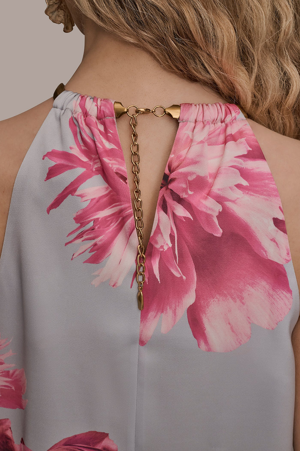 Donna Karan | FLORAL TWIST-NECK HALTER BLOUSE