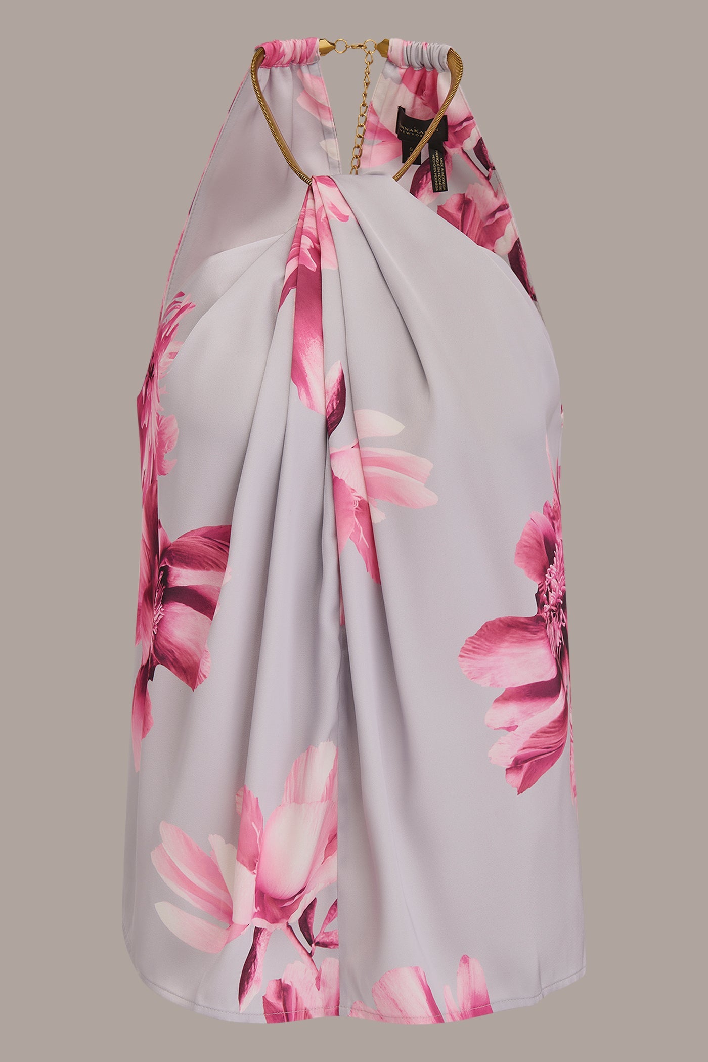 Donna Karan | FLORAL TWIST-NECK HALTER BLOUSE