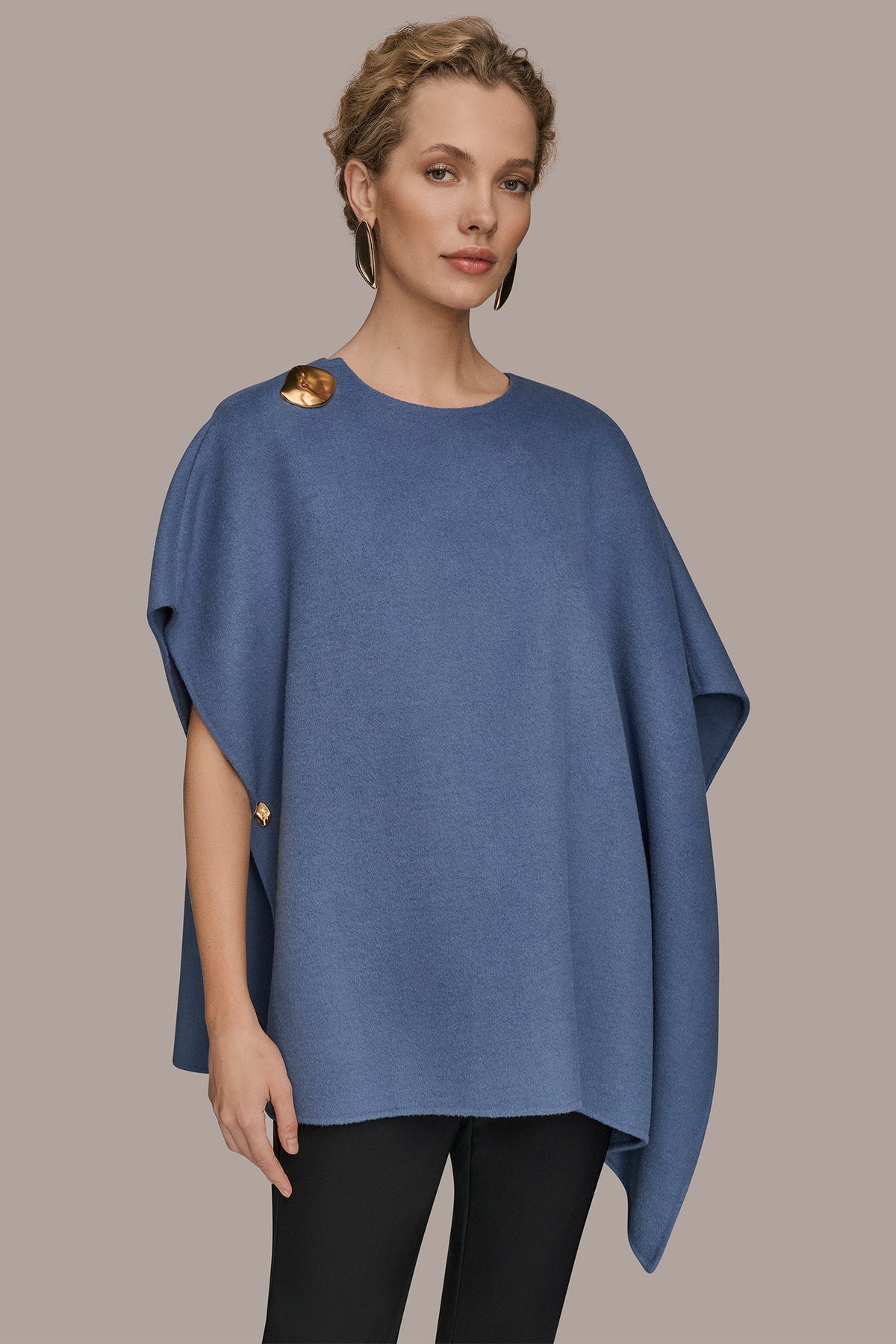 Donna Karan | BUTTON-EMBELLISHED WOOL-BLEND CAPE
