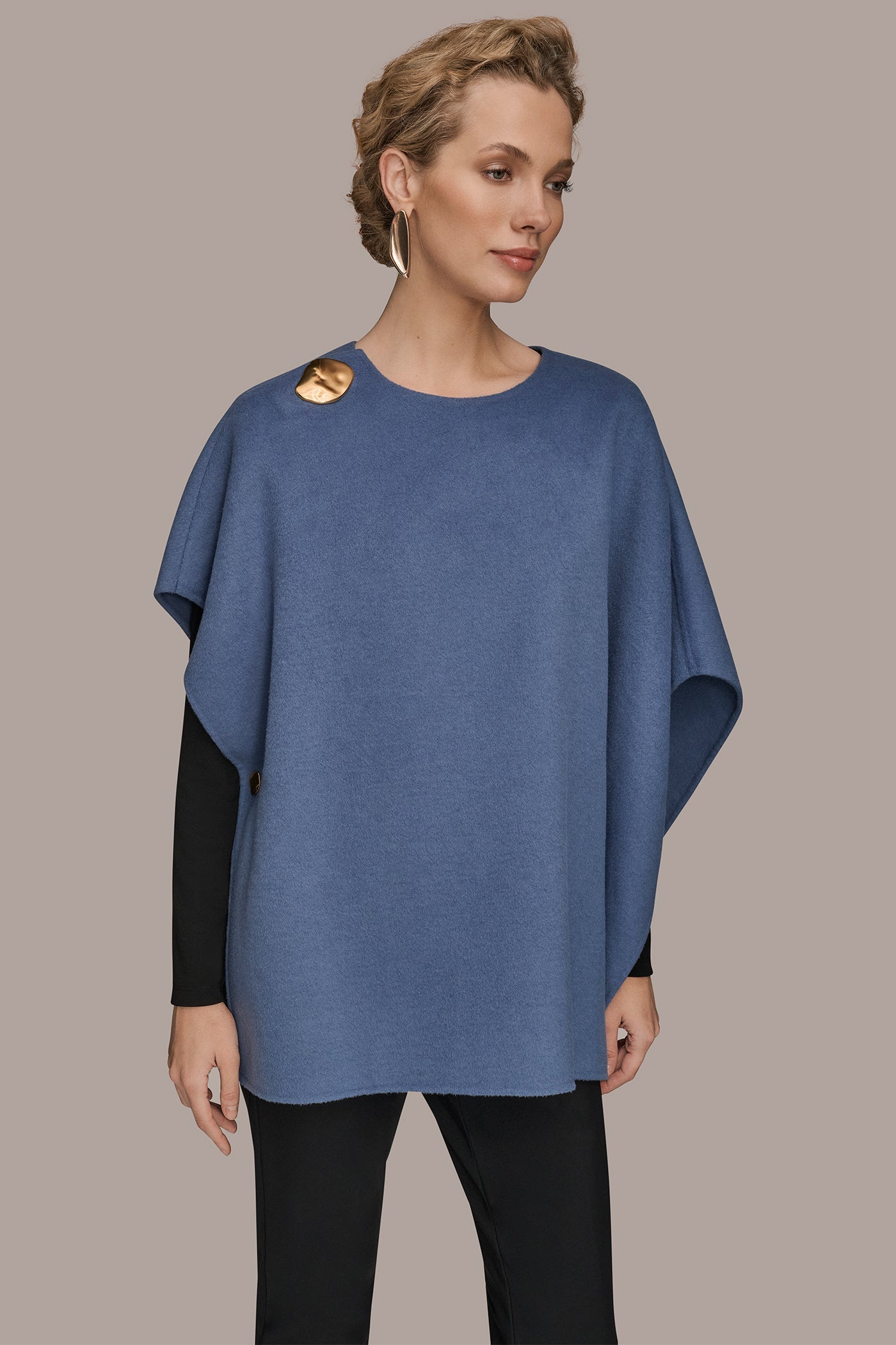 Donna Karan | BUTTON-EMBELLISHED WOOL-BLEND CAPE