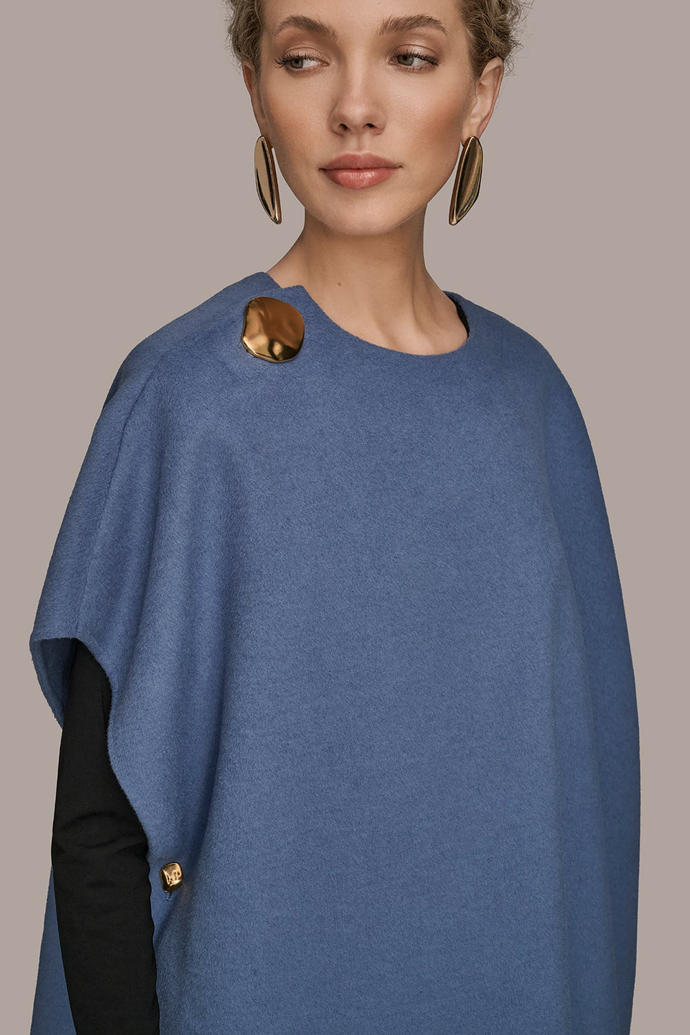 Donna Karan | BUTTON-EMBELLISHED WOOL-BLEND CAPE