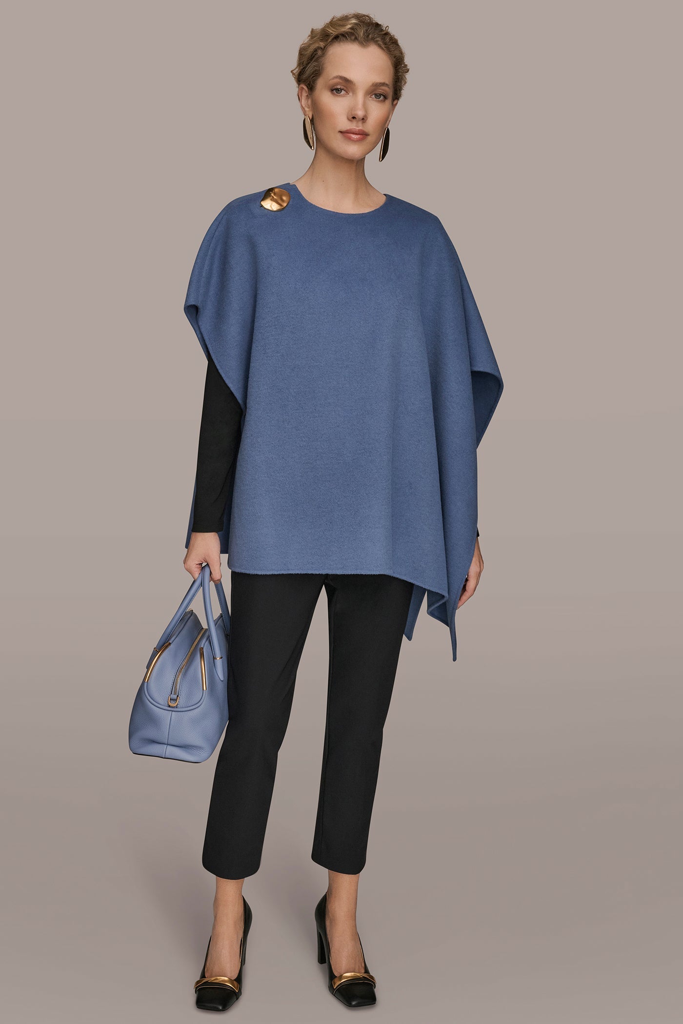 Donna Karan | BUTTON-EMBELLISHED WOOL-BLEND CAPE