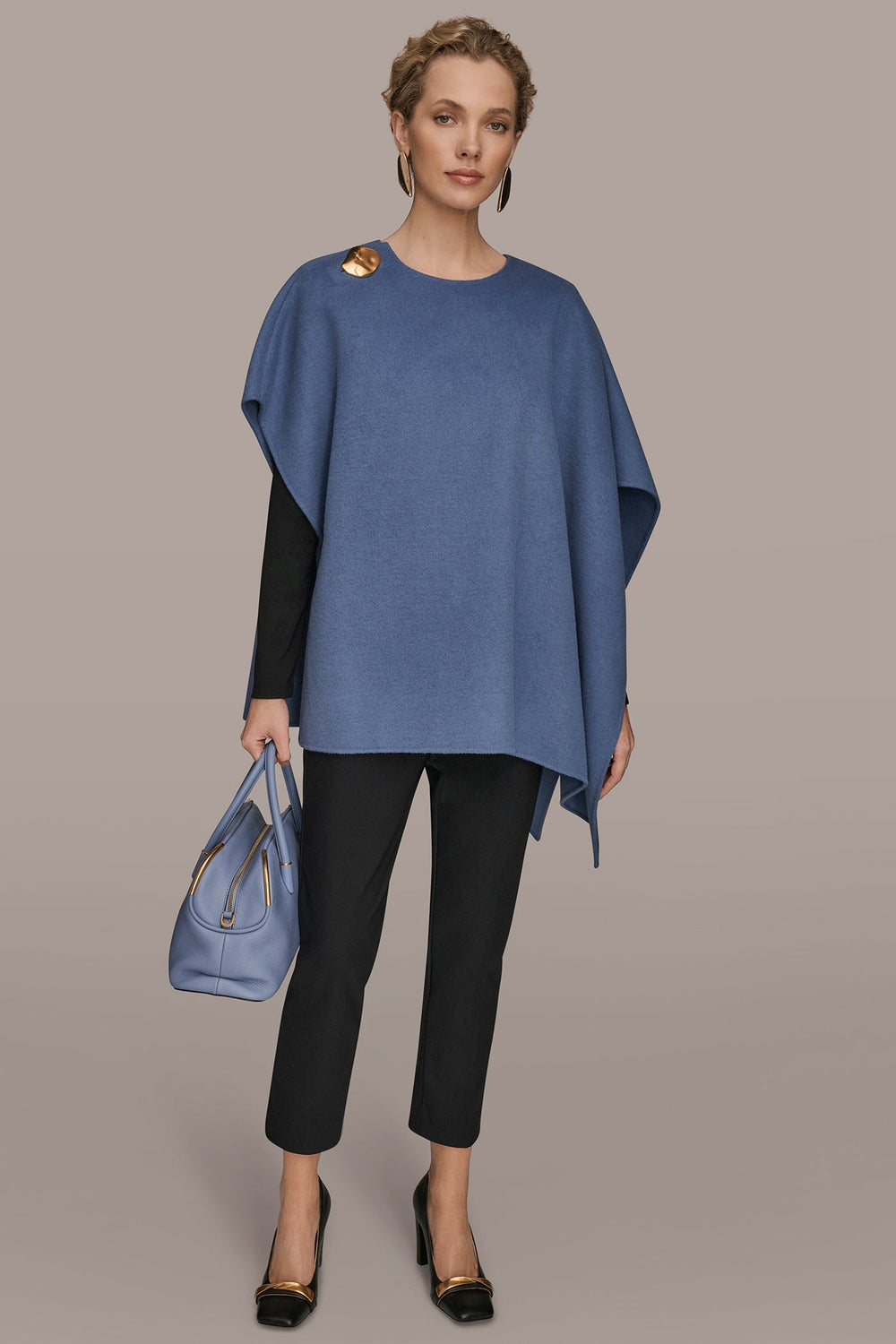 Donna Karan | BUTTON-EMBELLISHED WOOL-BLEND CAPE
