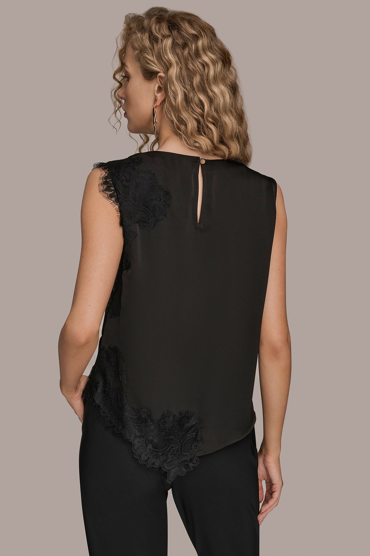 Donna Karan | ASYMMETRIC LACE-TRIMMED BLOUSE