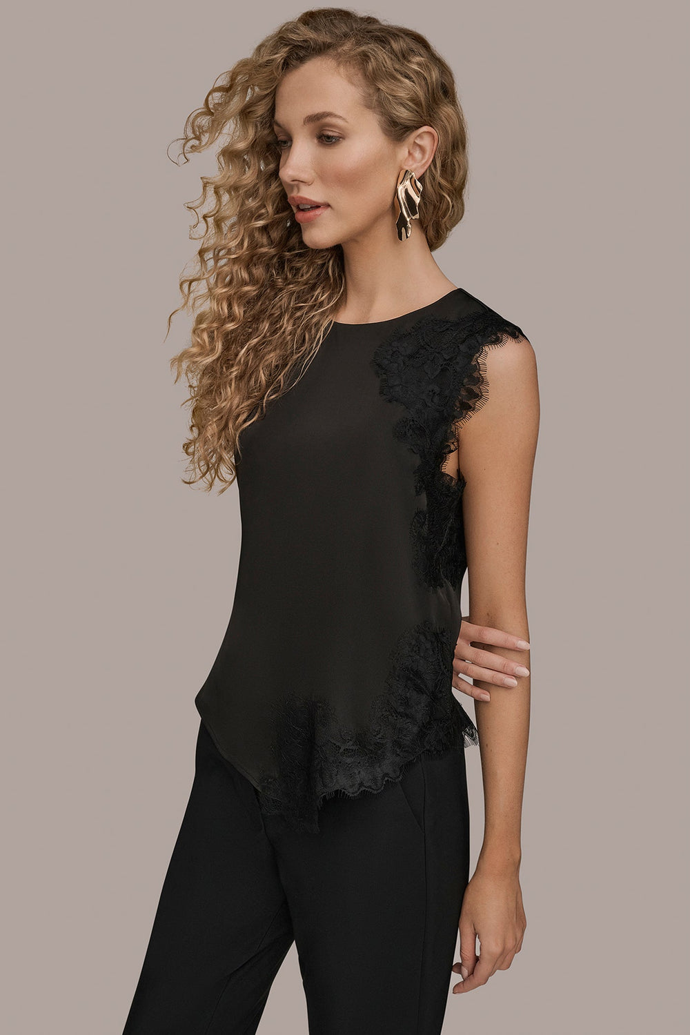Donna Karan | ASYMMETRIC LACE-TRIMMED BLOUSE