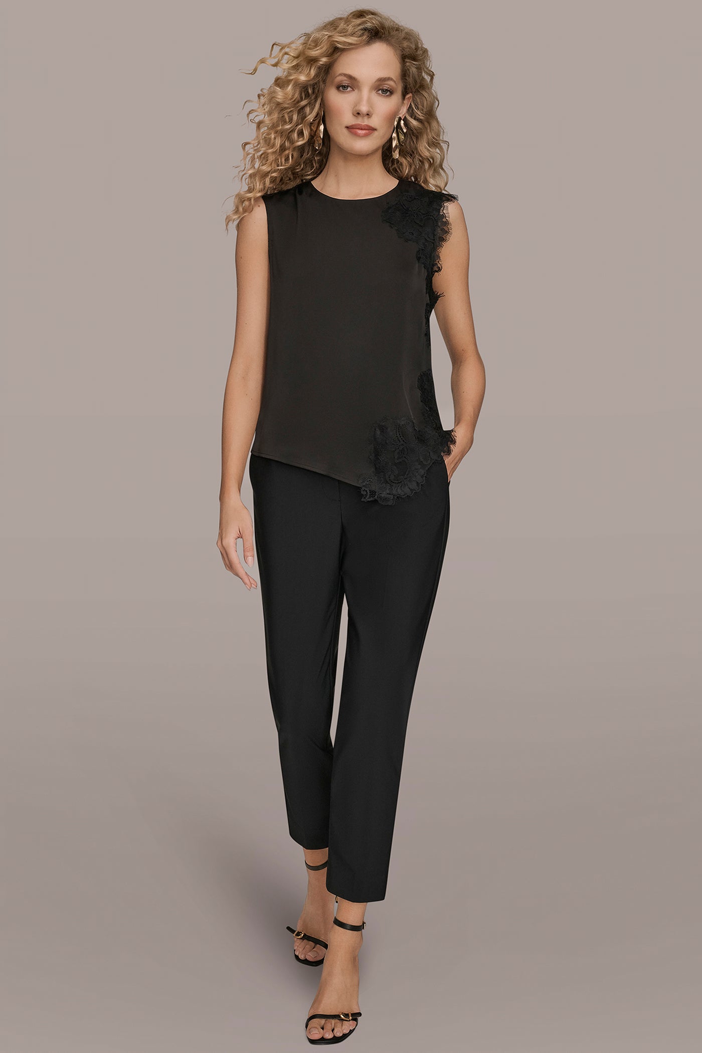Donna Karan | ASYMMETRIC LACE-TRIMMED BLOUSE