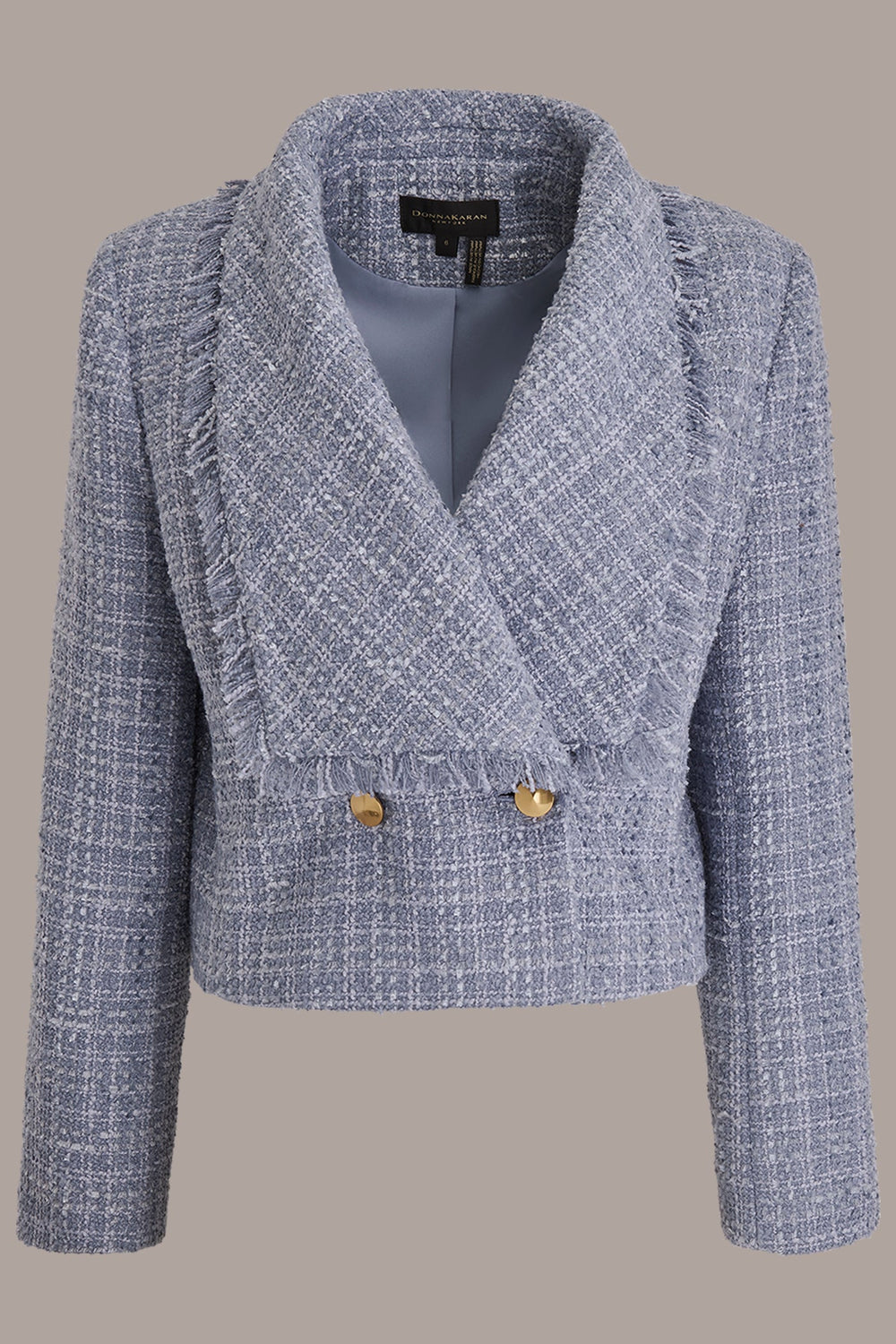 Donna Karan | CROPPED DOUBLE-BREASTED FRINGED TWEED JACKET