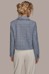 Donna Karan | CROPPED DOUBLE-BREASTED FRINGED TWEED JACKET