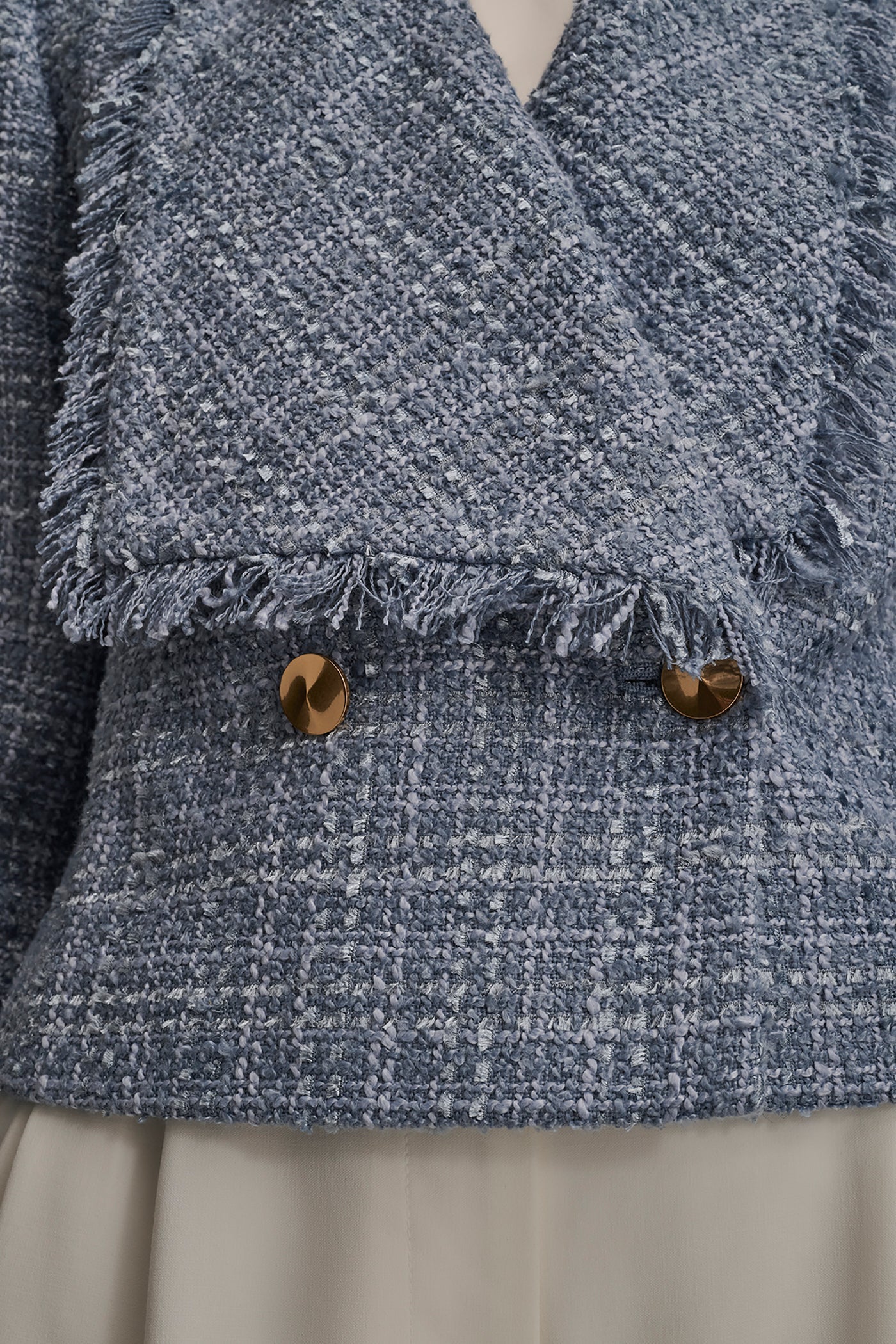 Donna Karan | CROPPED DOUBLE-BREASTED FRINGED TWEED JACKET