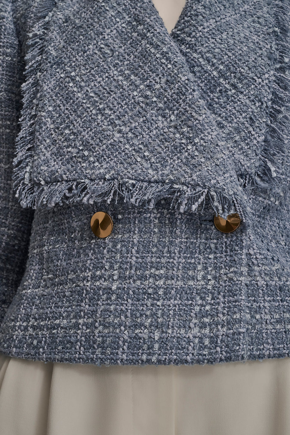 Donna Karan | CROPPED DOUBLE-BREASTED FRINGED TWEED JACKET