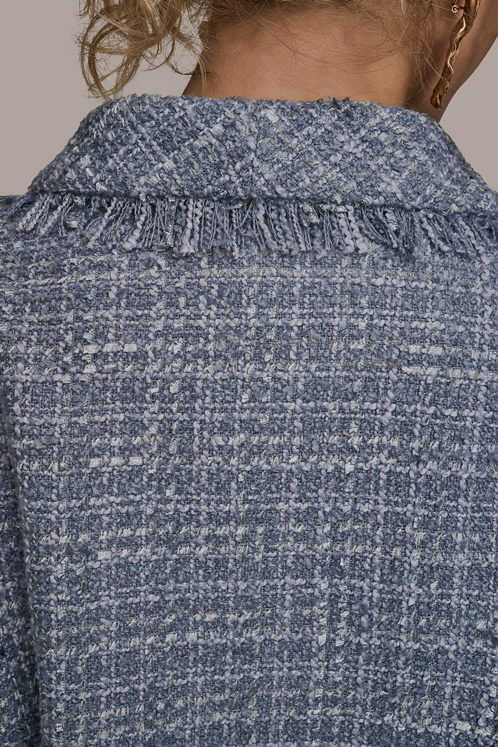 Donna Karan | CROPPED DOUBLE-BREASTED FRINGED TWEED JACKET