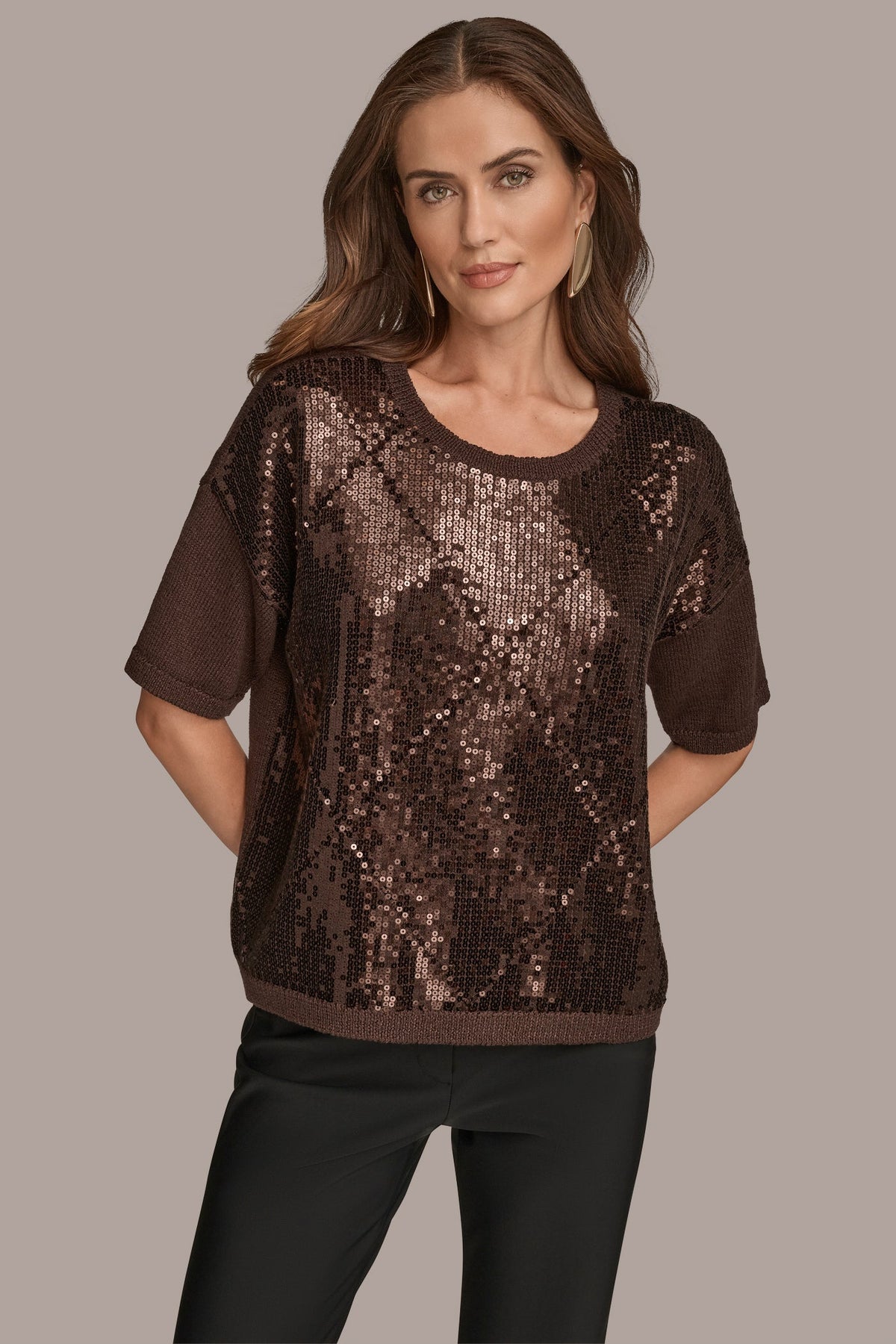 Donna Karan | ELBOW-SLEEVE SEQUIN SWEATER