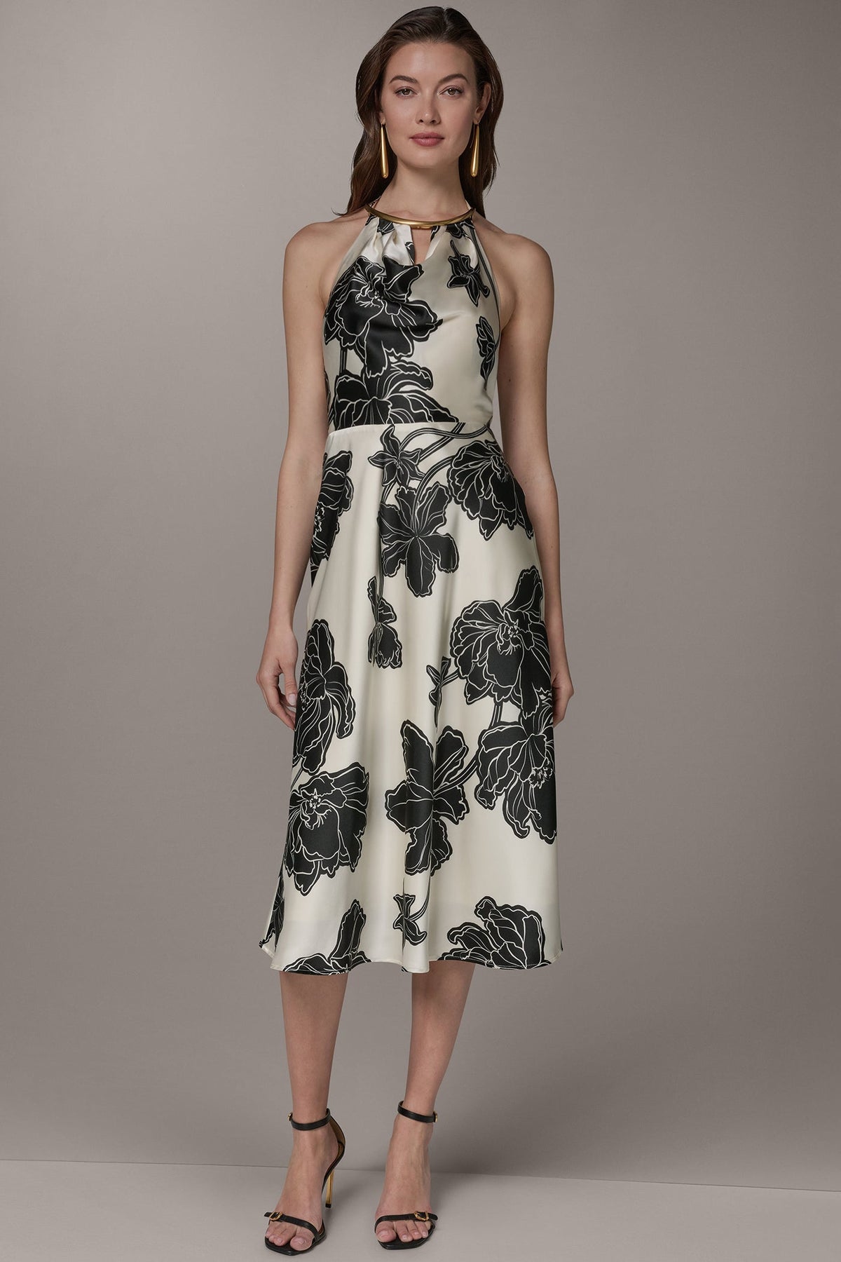 Donna Karan | SLEEVELESS FLORAL MIDI HALTER DRESS