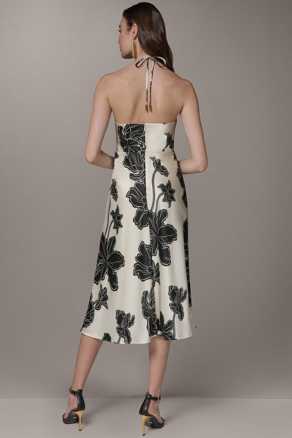 Donna Karan | SLEEVELESS FLORAL MIDI HALTER DRESS