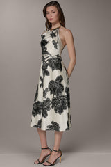 Donna Karan | SLEEVELESS FLORAL MIDI HALTER DRESS