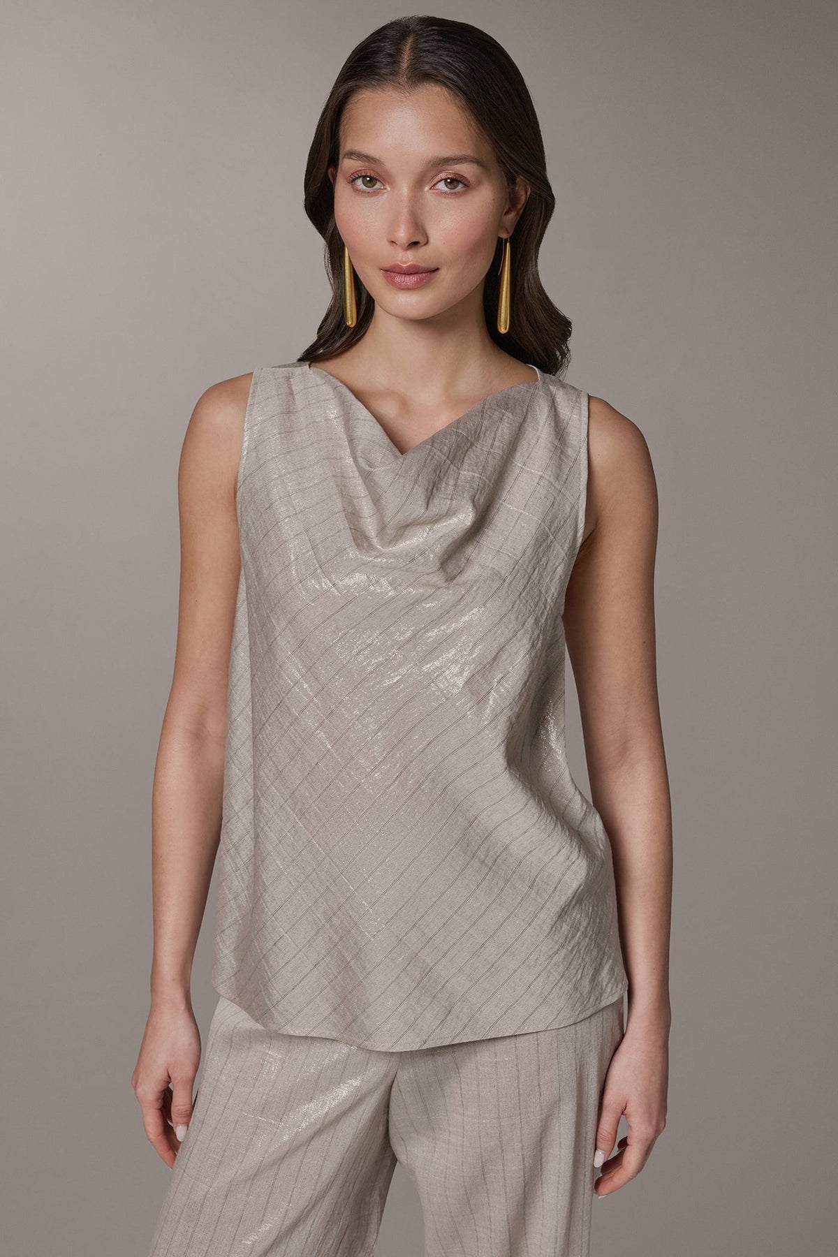 Donna Karan | SLEEVELESS METALLIC PINSTRIPE TOP