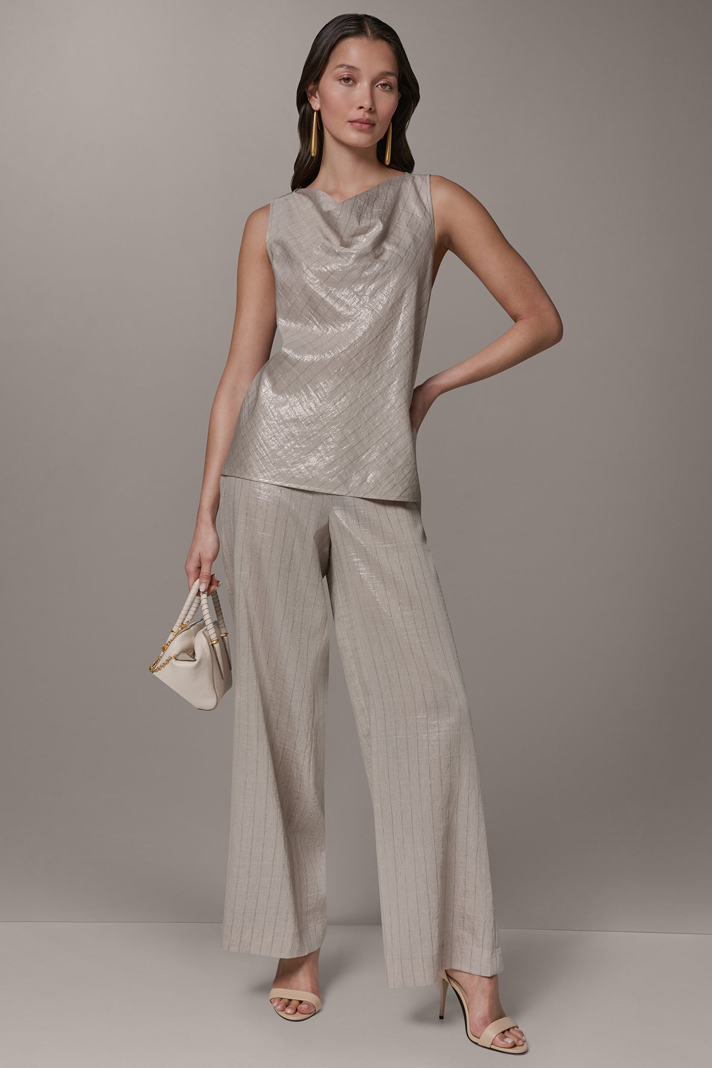 Donna Karan | SLEEVELESS METALLIC PINSTRIPE TOP