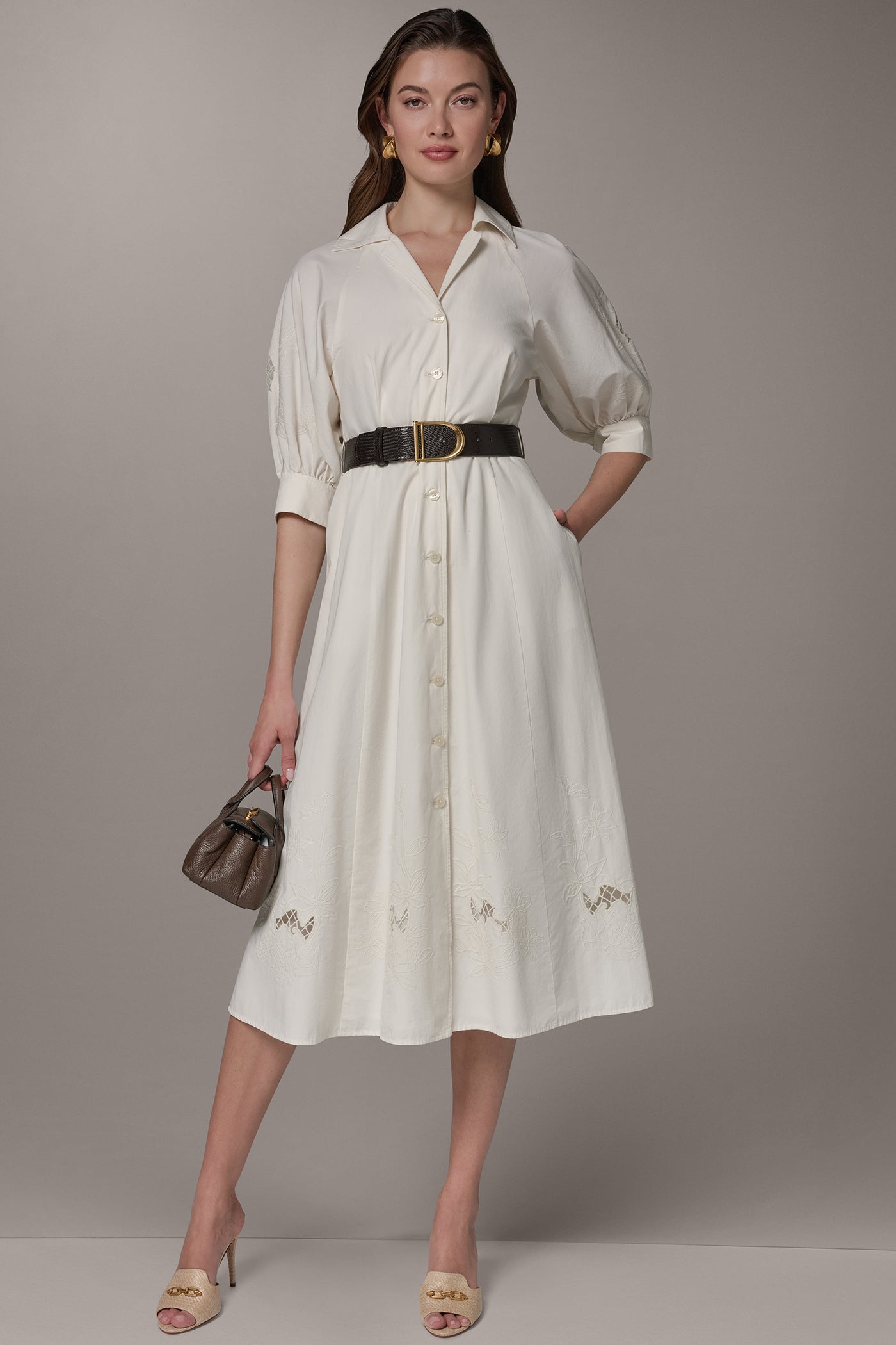 Donna Karan | PUFF SLEEVE MIDI SHIRT DRESS