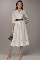 Donna Karan | PUFF SLEEVE MIDI SHIRT DRESS
