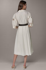 Donna Karan | PUFF SLEEVE MIDI SHIRT DRESS