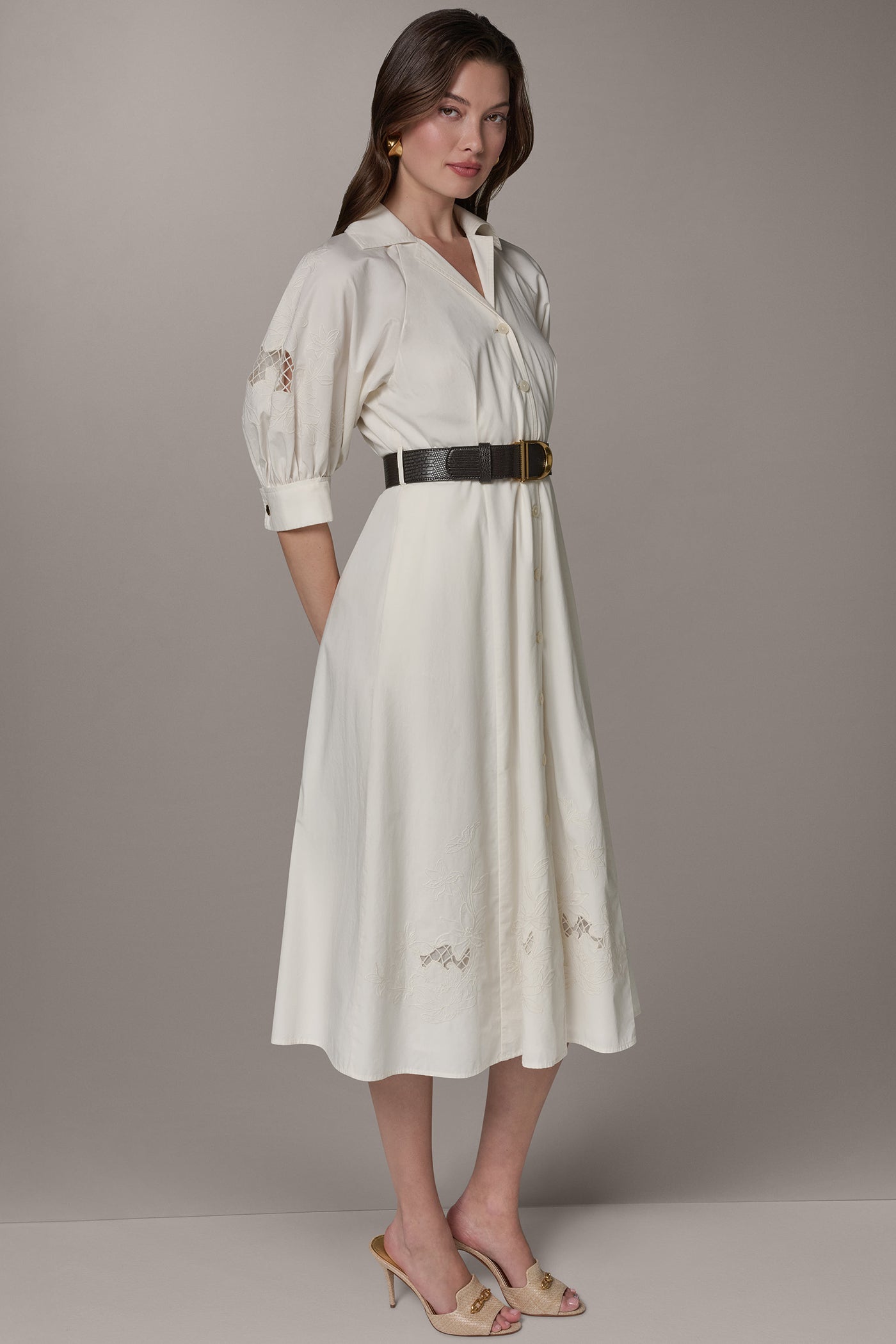 Donna Karan | PUFF SLEEVE MIDI SHIRT DRESS