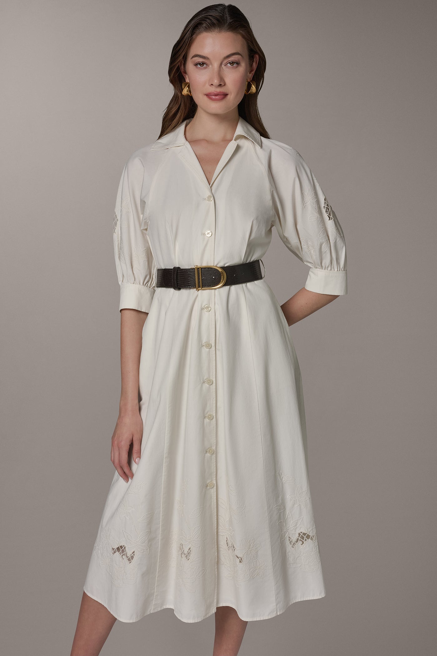 Donna Karan | PUFF SLEEVE MIDI SHIRT DRESS