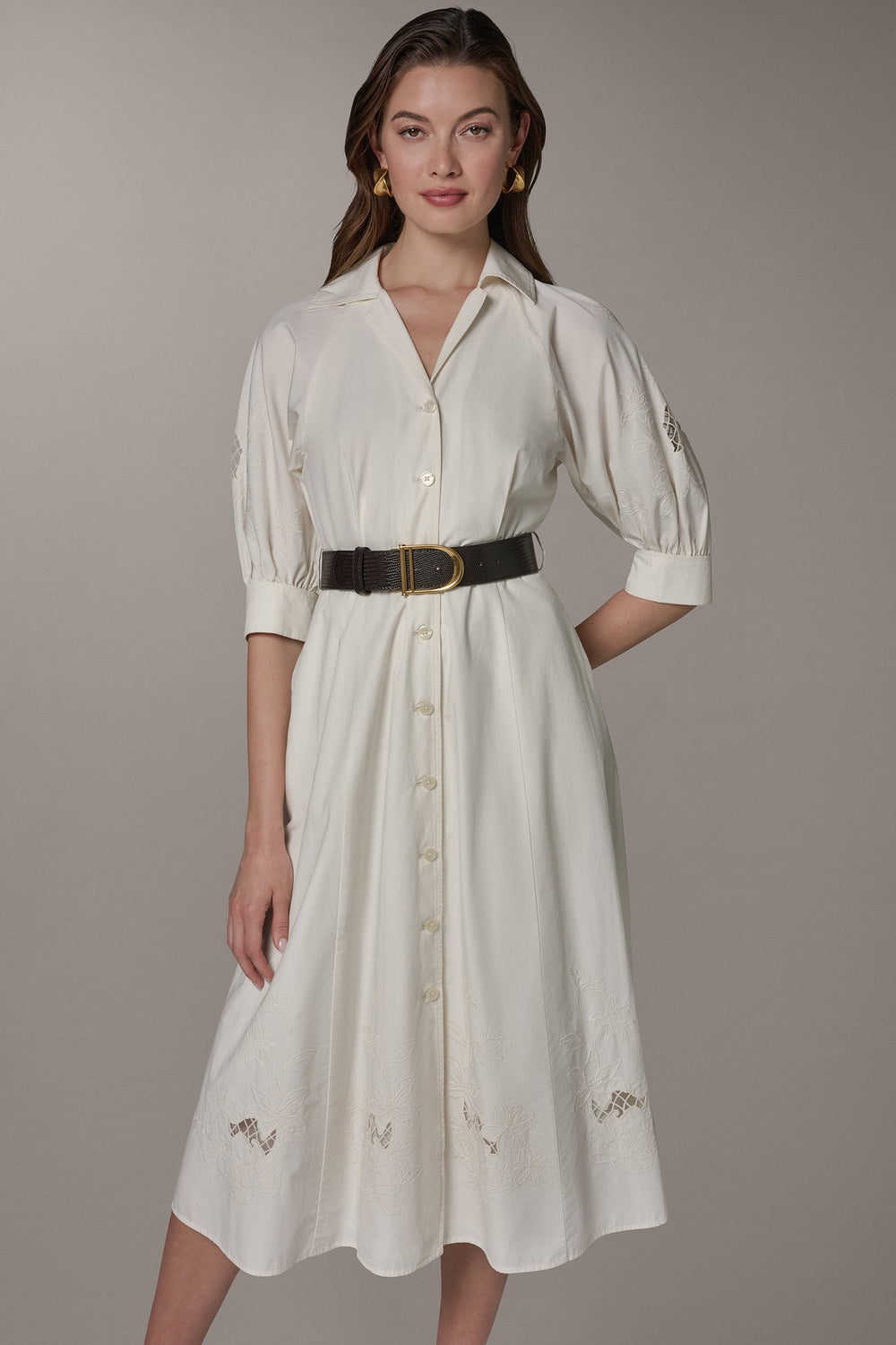 Donna Karan | PUFF SLEEVE MIDI SHIRT DRESS