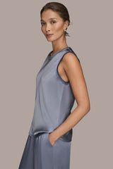 Donna Karan | SATIN FRINGE-TRIMMED SLEEVELESS BLOUSE