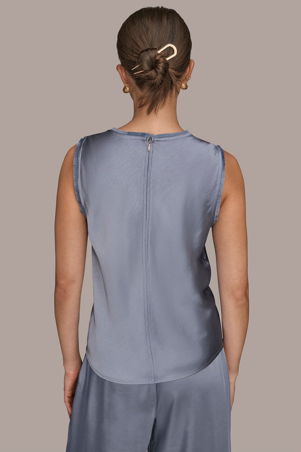 Donna Karan | SATIN FRINGE-TRIMMED SLEEVELESS BLOUSE