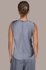 Donna Karan | SATIN FRINGE-TRIMMED SLEEVELESS BLOUSE