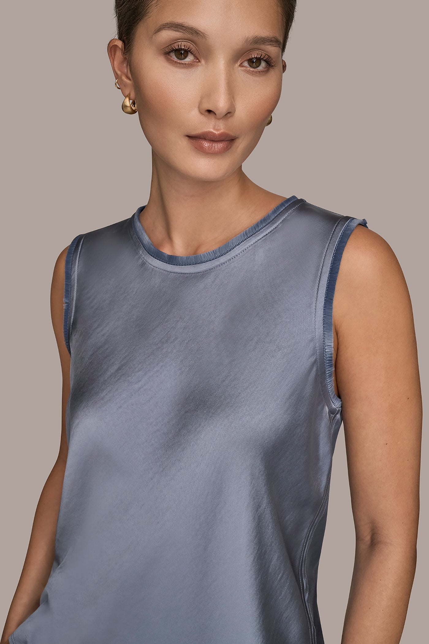 Donna Karan | SATIN FRINGE-TRIMMED SLEEVELESS BLOUSE