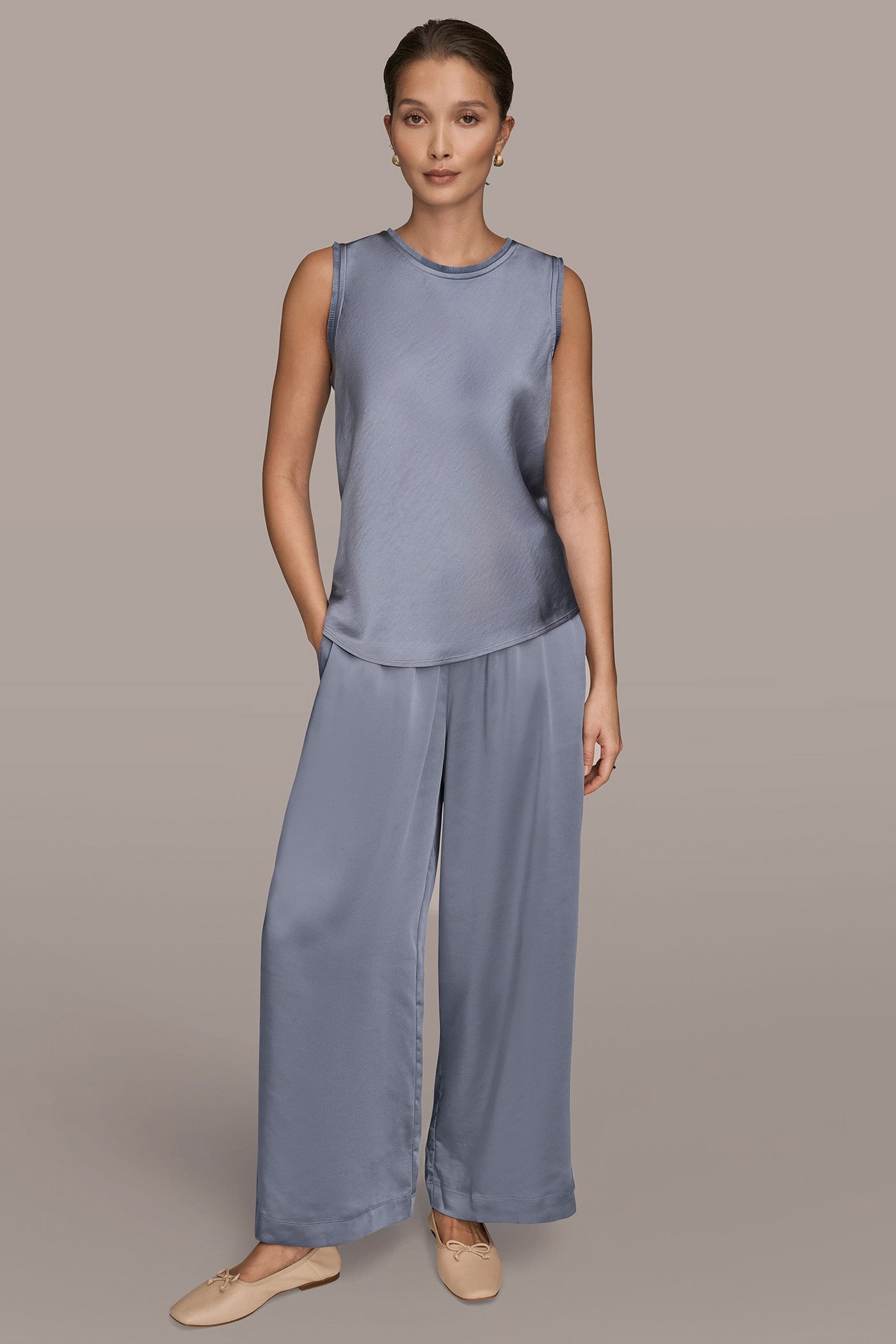 Donna Karan | SATIN FRINGE-TRIMMED SLEEVELESS BLOUSE