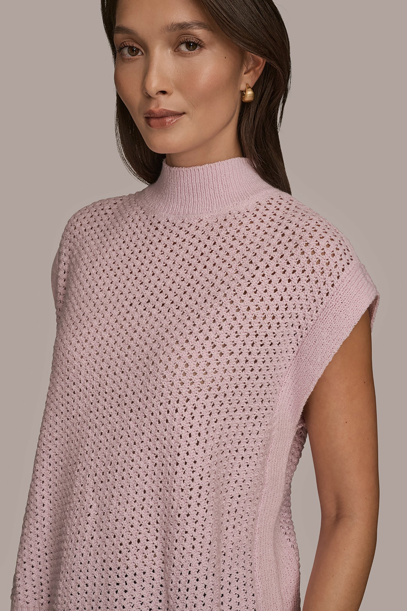 Donna Karan | SLEEVELESS MOCK-NECK OPEN STITCH SWEATER