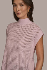 Donna Karan | SLEEVELESS MOCK-NECK OPEN STITCH SWEATER