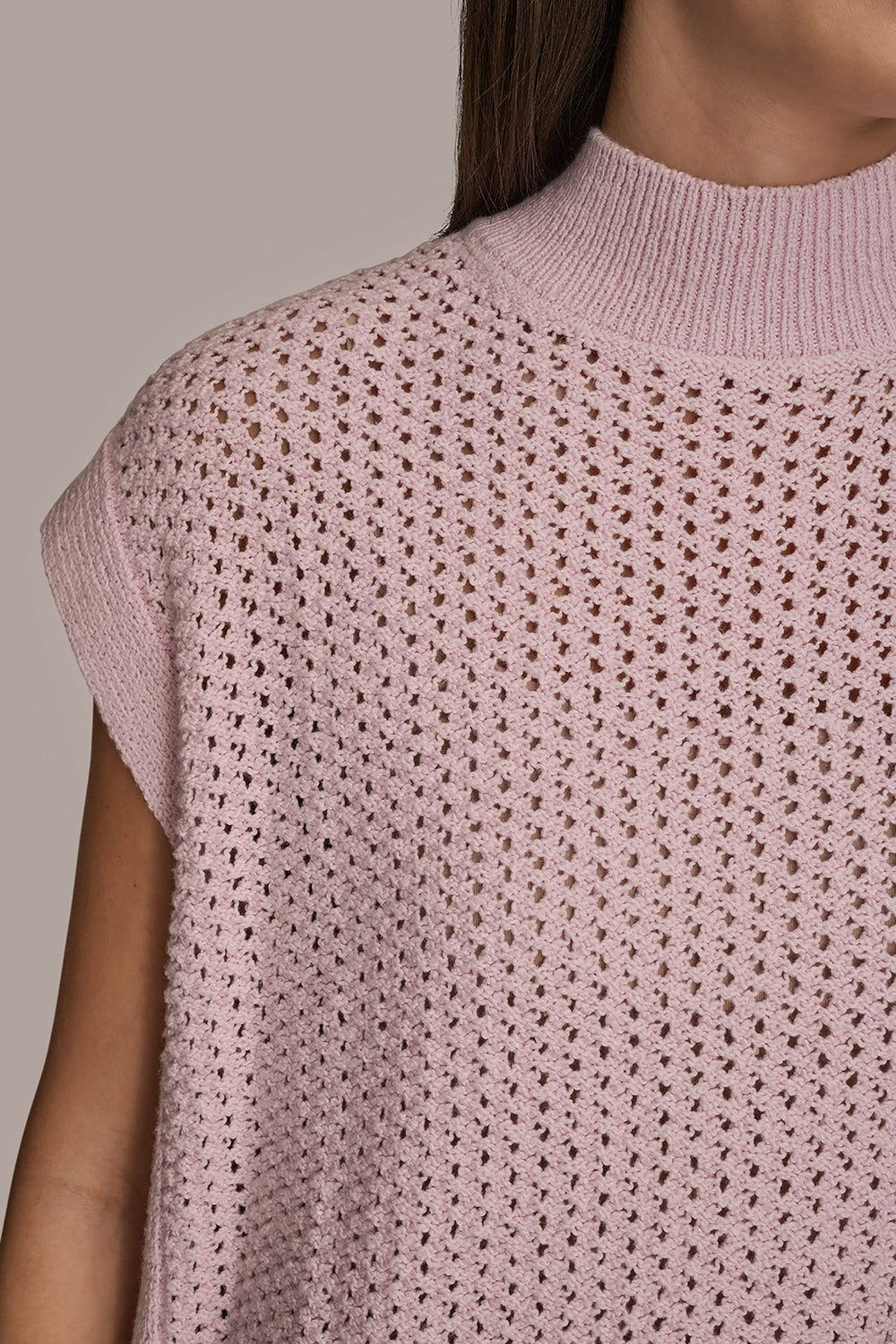 Donna Karan | SLEEVELESS MOCK-NECK OPEN STITCH SWEATER