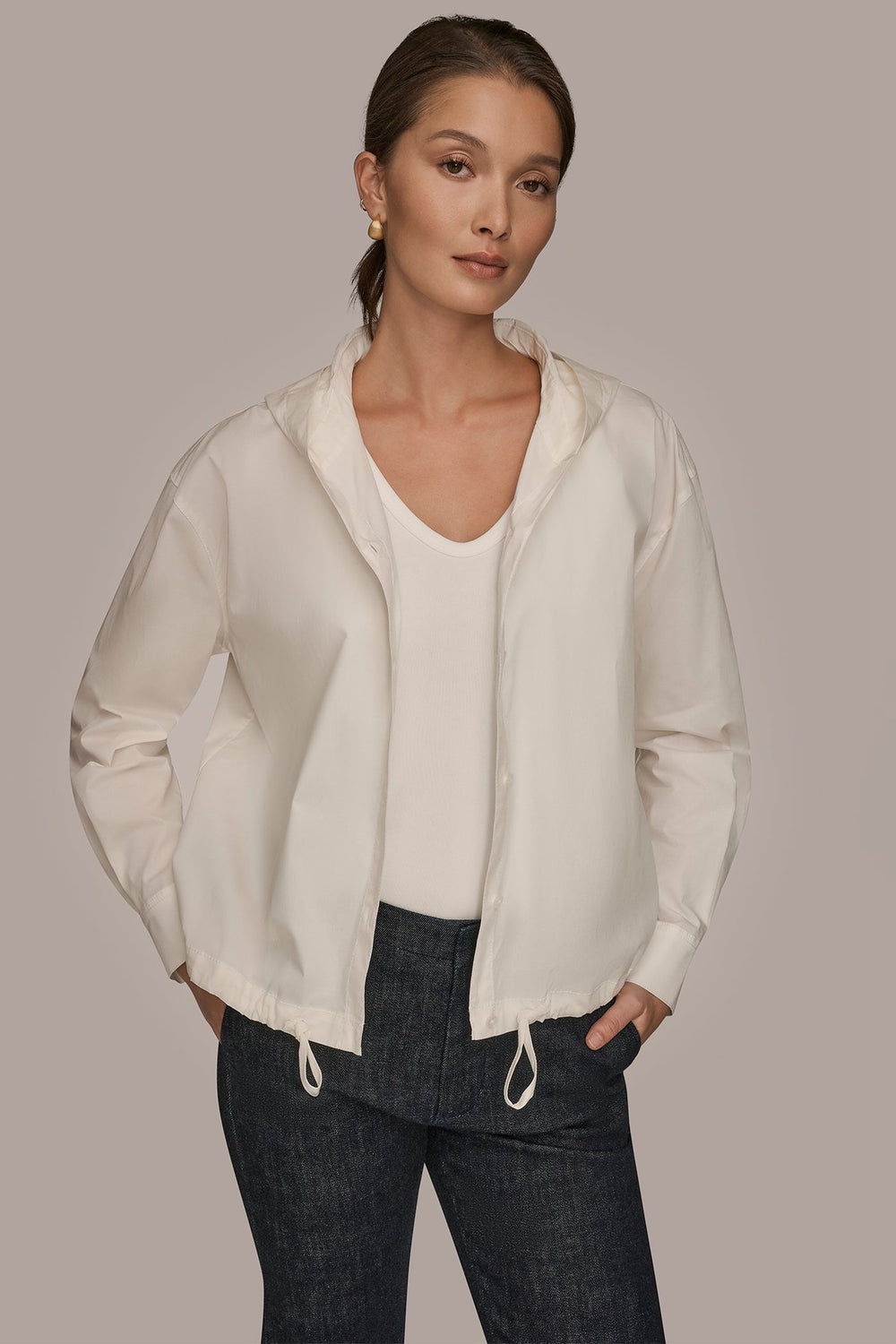 Donna Karan | HOODED BUTTON-DOWN SHIRT