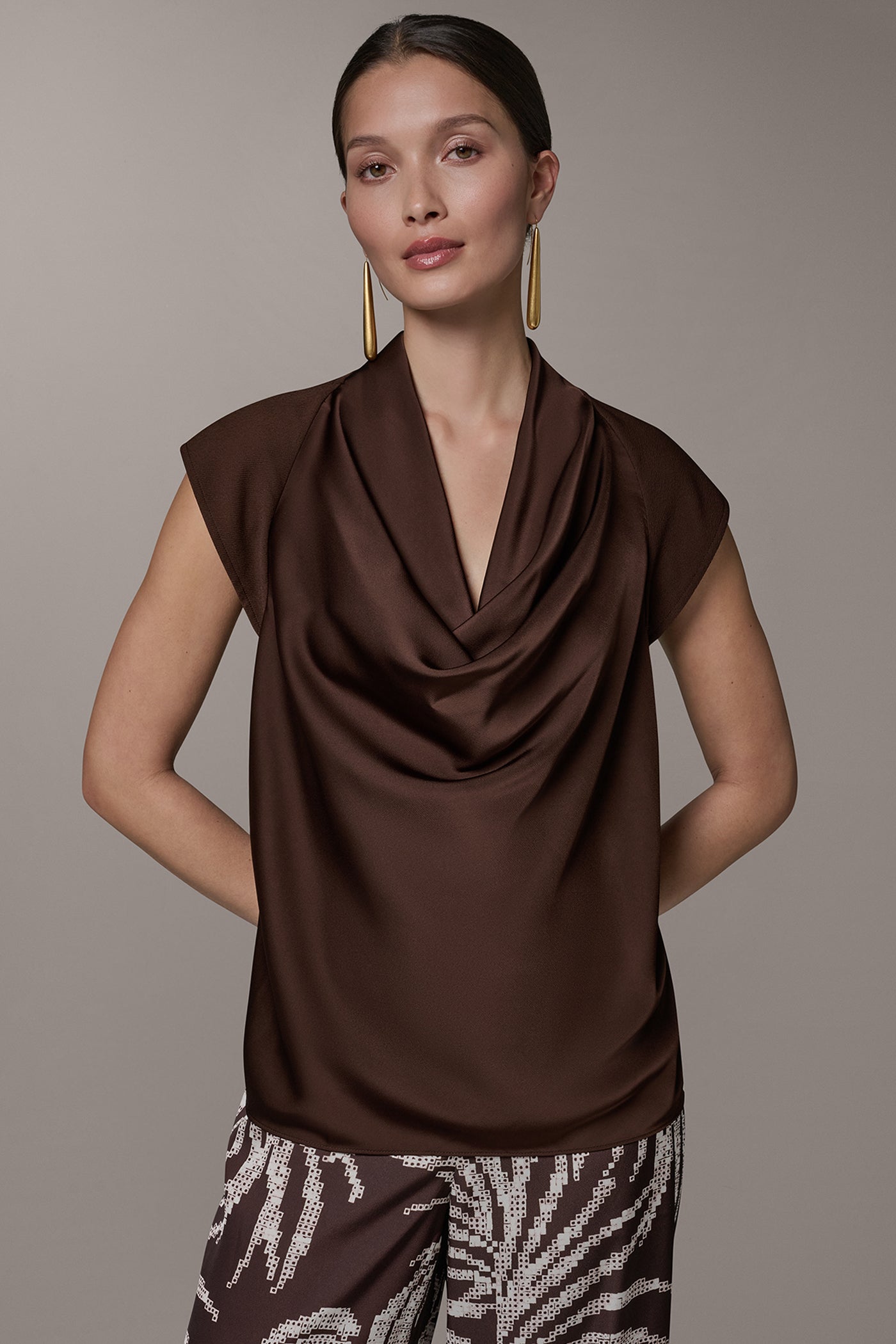 Donna Karan | CAP SLEEVE MIXED MEDIA TOP