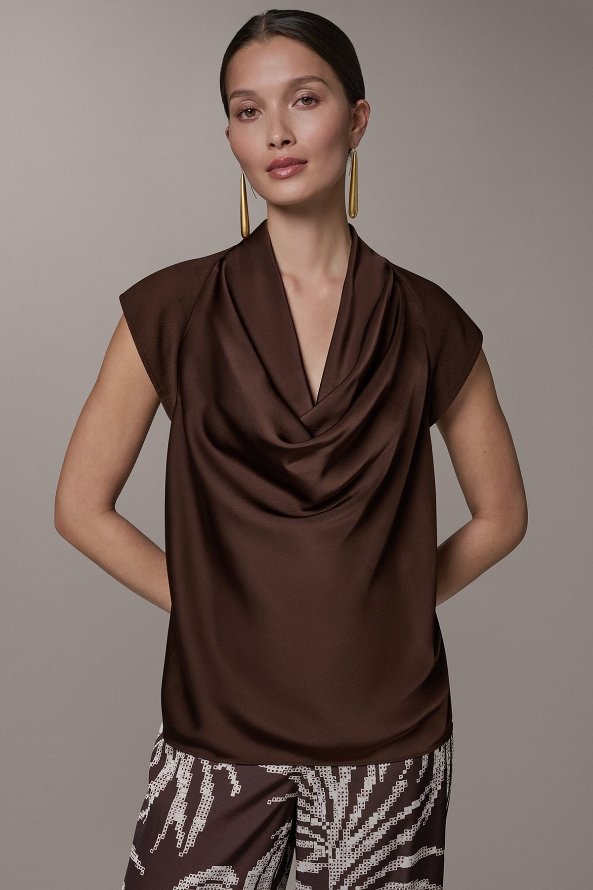 Donna Karan | CAP SLEEVE MIXED MEDIA TOP