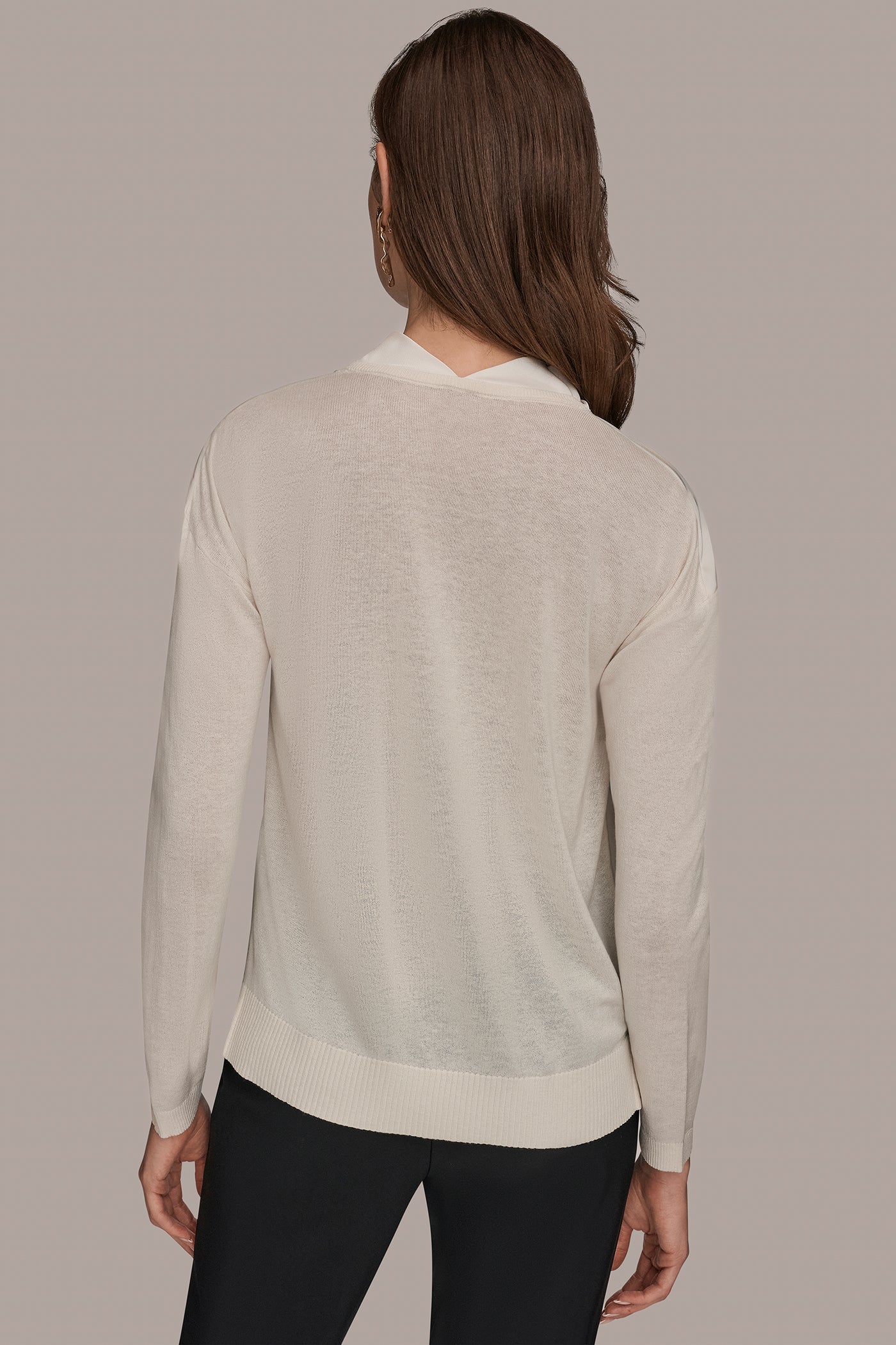 Donna Karan | LONG SLEEVE COWL-NECK MIXED-MEDIA SWEATER