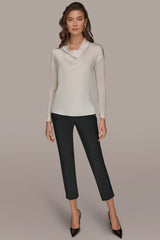 Donna Karan | LONG SLEEVE COWL-NECK MIXED-MEDIA SWEATER