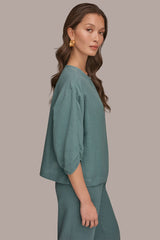 Donna Karan | 3/4 SLEEVE TWIST CUFF BLOUSE