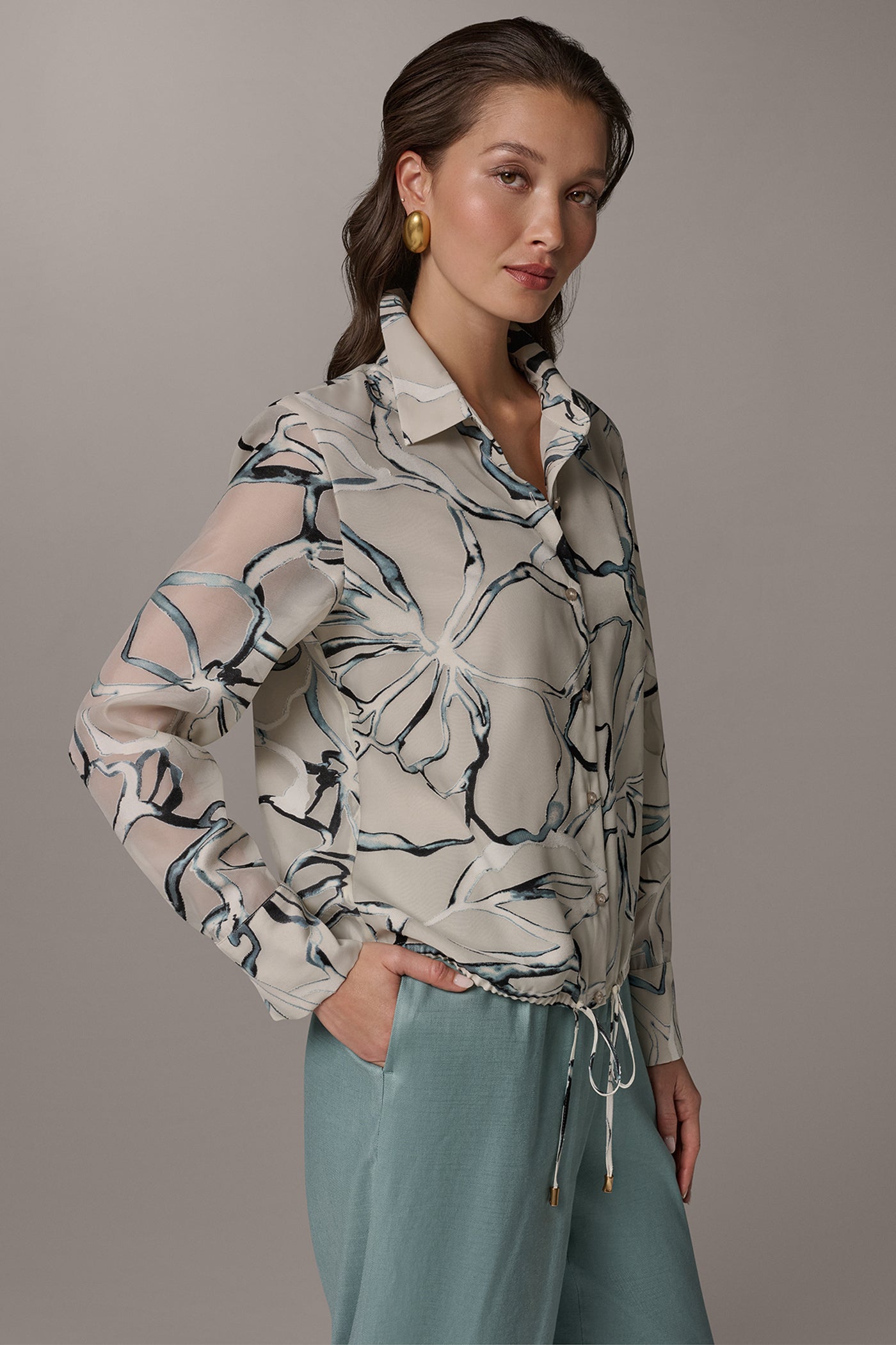 Donna Karan | BURNOUT DRAWSTRING HEM BLOUSE