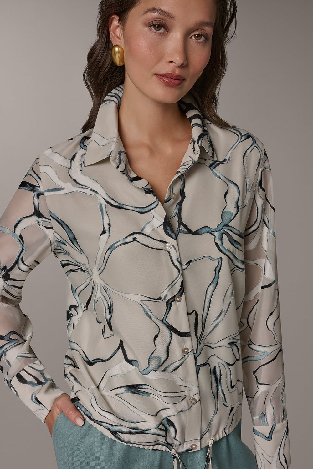 Donna Karan | BURNOUT DRAWSTRING HEM BLOUSE