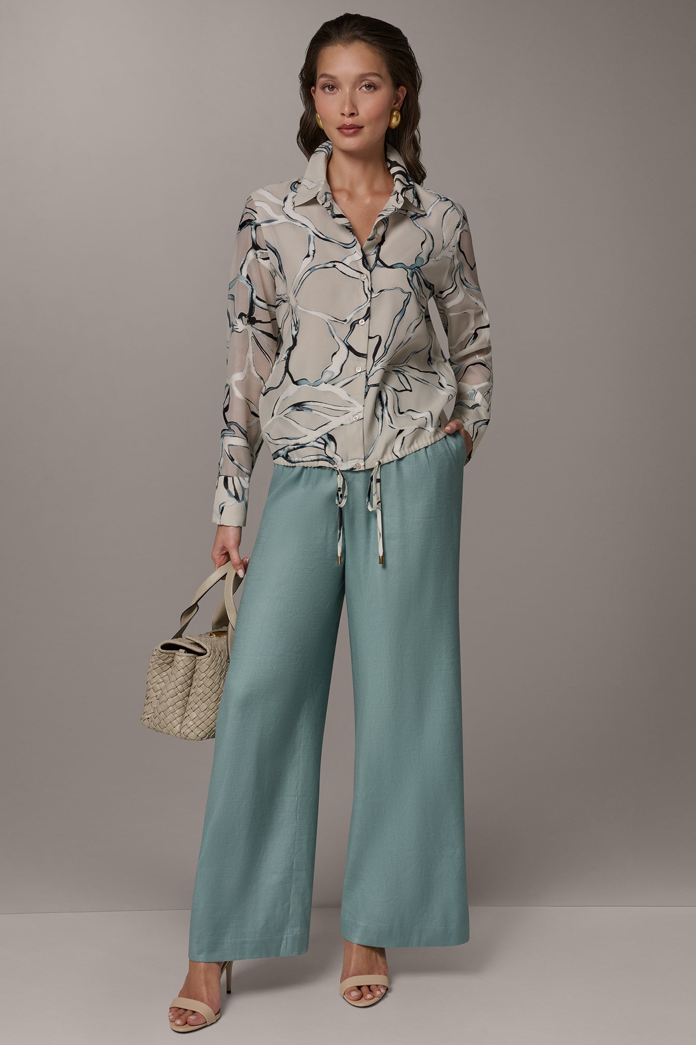 Donna Karan | BURNOUT DRAWSTRING HEM BLOUSE