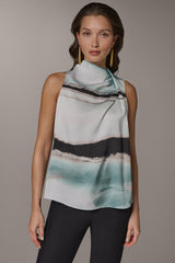 Donna Karan | STRIPED DRAPE TWIST SHOULDER BLOUSE