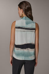 Donna Karan | STRIPED DRAPE TWIST SHOULDER BLOUSE