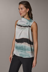 Donna Karan | STRIPED DRAPE TWIST SHOULDER BLOUSE