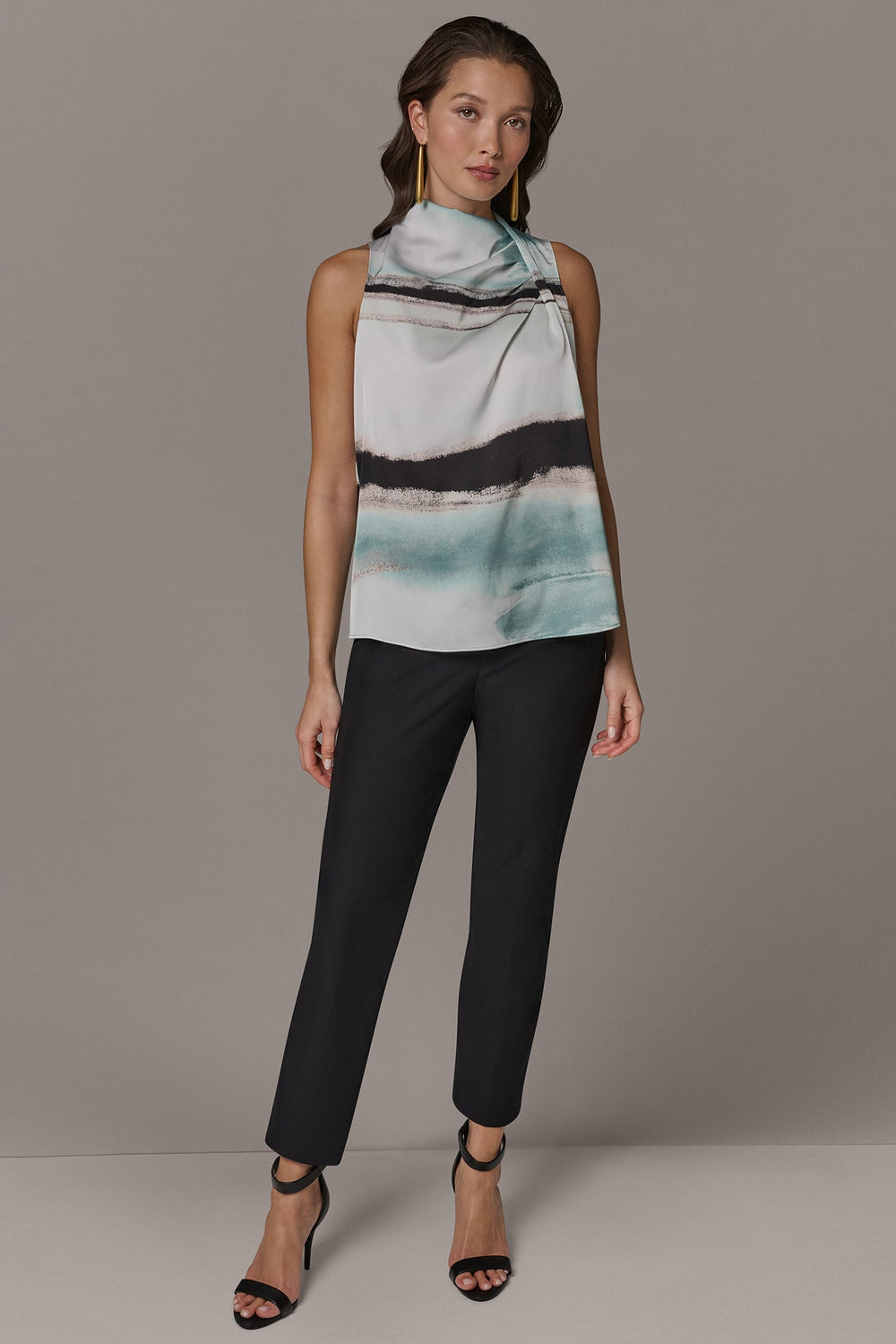 Donna Karan | STRIPED DRAPE TWIST SHOULDER BLOUSE