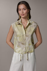Donna Karan | SLEEVELESS PRINT DRAWSTRING HEM BLOUSE
