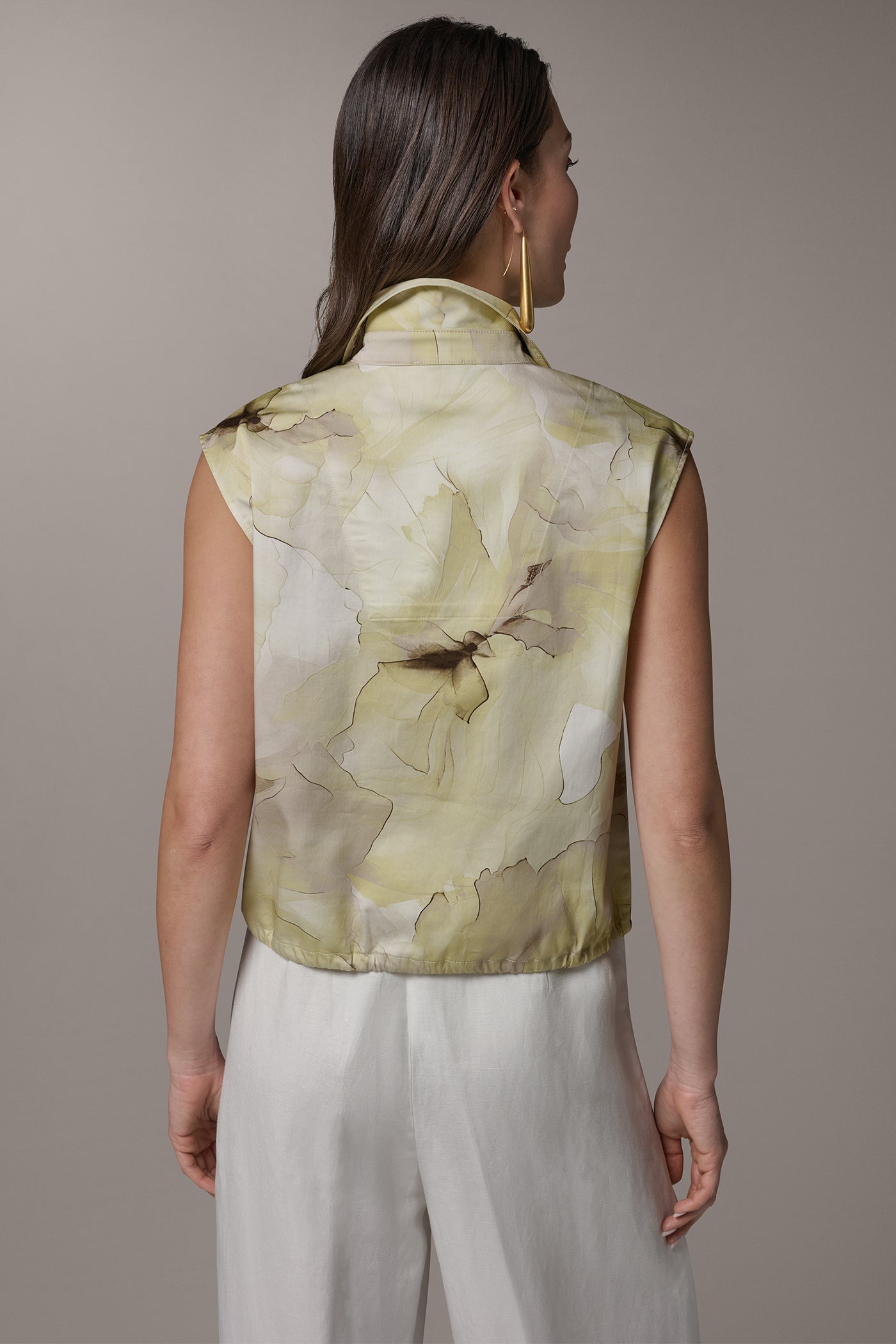 Donna Karan | SLEEVELESS PRINT DRAWSTRING HEM BLOUSE